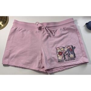 MTV Music Television Pink Floral Logo Fleece Lounge Shorts XL LS22202LS